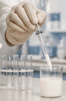 Laboratory worker testing a milk sample with a pipette