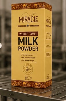 Packaged Miracle camel milk powder ready for delivery